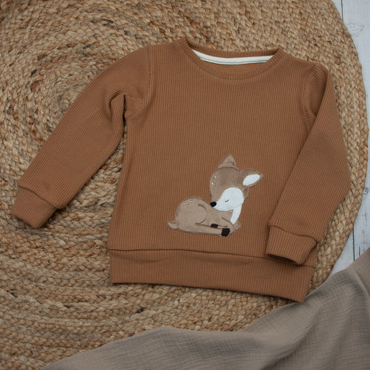 Pullover mit Reh-Applikation Größe 80 bis 134 (Artikelnummer: A001A030)